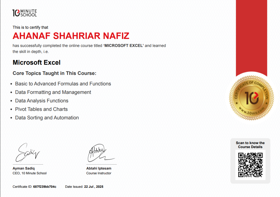 Microsoft Excel Certificate