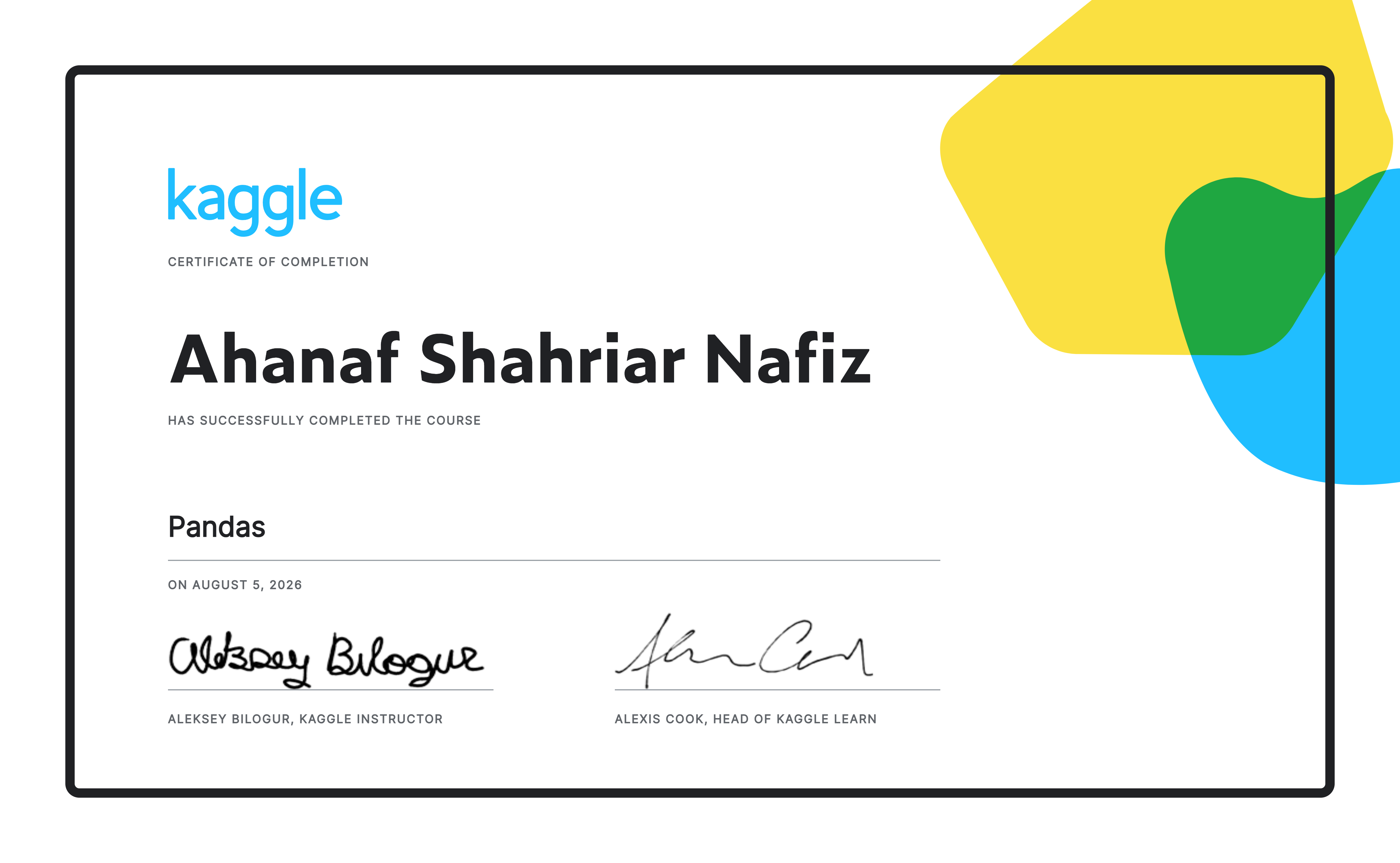 Pandas Certificate